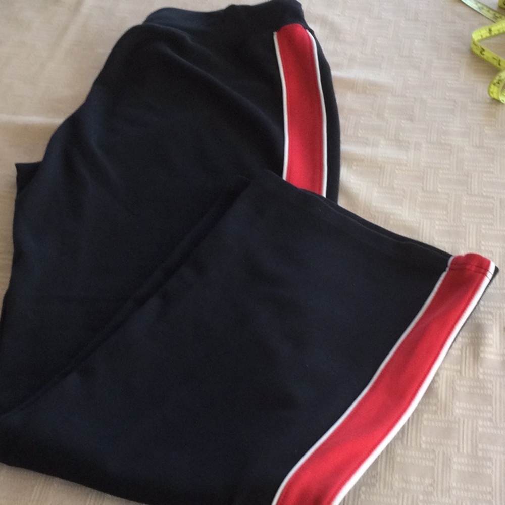 Black Track Pants with Red and White Stripes